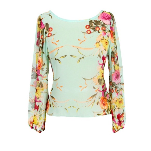 Windsor Sheer Mint Floral Blouse Size M - Picture 7 of 8